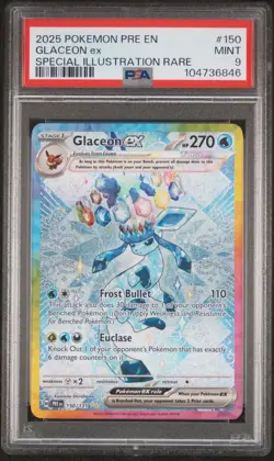 POKEMON 2025 GLACEON EX 150/131 PRE EN PRISMATIC EVOLUTIONS SIR PSA 9 - Image 1
