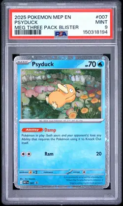 2025 Pokemon Mega Evolution Three Pack Blister Promo Psyduck 007 PSA 9 - Image 1