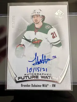 2021-22 Upper Deck Sp Authentic Brandon Duhaime Future Watch Autograph Inscribed - Image 1