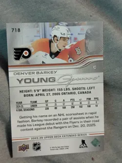 2025-26 Upper Deck Extended Young Guns #718 Denver Barkey - Image 2