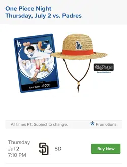 ONE PIECE X DODGERS PROMO MONKEY D LUFFY DON CARD + HAT 👒 7/2/26 PRESALE - Image 1