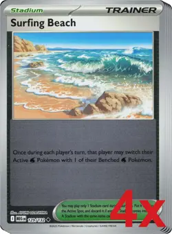 4x Surfing Beach 129/132 Reverse Holo Pokemon TCG Playset ME01: Mega Evolution - Image 1