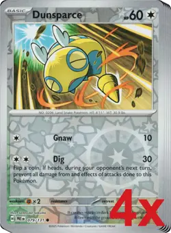4x Dunsparce 079/131 Reverse Holo Pokemon TCG Playset SV: Prismatic Evolutions - Image 1