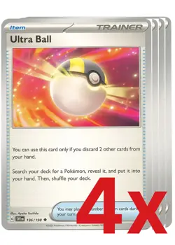 4x Ultra Ball 196/198 Pokemon TCG Playset SV01: Scarlet & Violet Base Set - Image 1