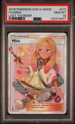 PSA 10 MINA #211 FULL ART 2018 POKEMON SUN & MOON LOST THUNDER - Image 1