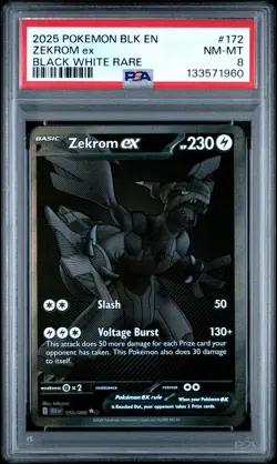2025 POKEMON BLK EN-BLACK BOLT BLACK WHITE RARE #172 ZEKROM EX PSA 8 - Image 1