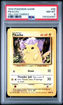 1999 POKEMON BASE SET UNLIMITED YELLOW CHEEKS #58 PIKACHU PSA 8 - Image 1