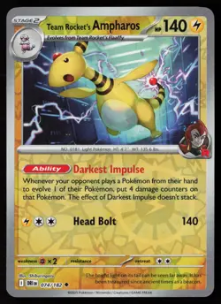 Team Rocket's Ampharos 074/182 Reverse Holo Pokemon TCG SV10: Destined Rivals NM - Image 1
