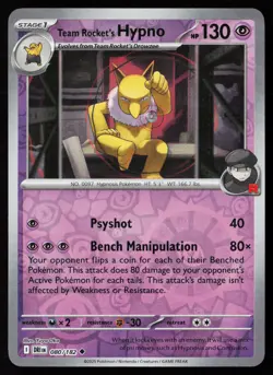 Team Rocket's Hypno 080/182 Reverse Holo Pokemon TCG SV10: Destined Rivals NM - Image 1