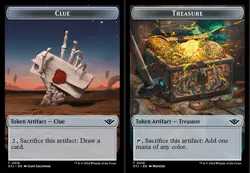 1x Clue (0016) // Treasure (0018) Double-Sided Token - Foil MTG - Outlaws of Thu - Image 1