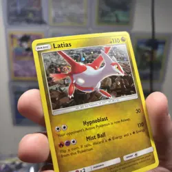 Latias SM135 Sun & Moon Black Star Promo Cosmos Holo Pokemon Card Galaxy Swirl - Image 3