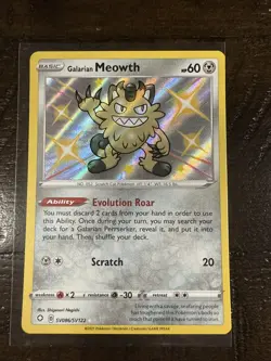 Pokemon Cards Galarian Meowth SV086/SV122 Shiny Holo Rare Shining Fates - (NM) - Image 1