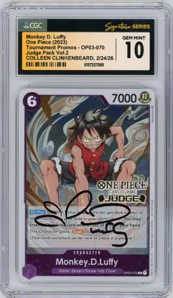 CGC GM 10 Signed Colleen Clinkenbeard MONKEY.D.LUFFY PROMO JUDGE PACK OP03-070 - Image 1
