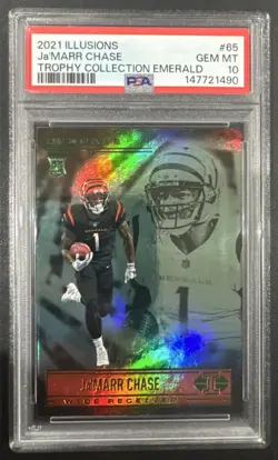 2021 Panini Illusions Ja'Marr Chase #65 Trophy Collection Emerald RC PSA 10 - Image 1