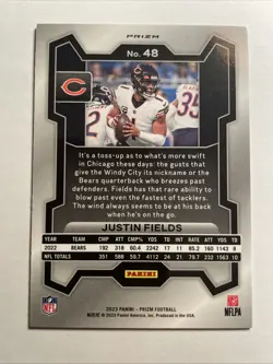 2023 Panini Prizm Black White Checkerboard Justin Fields # 48 NFL Football Card - Image 2
