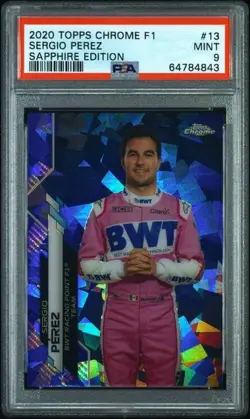 2020 TOPPS CHROME SAPPHIRE F1 #13 SERGIO PEREZ RC REFRACTOR PORTRAIT RARE PSA 9 - Image 1