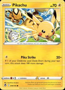 PIKACHU 049/195 Pokemon Card Silver Tempest Near Mint - Image 1