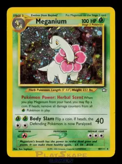 Pokemon Card Meganium 10/111 Neo Genesis WOTC Vintage Holo Rare LP 2000 - Image 1