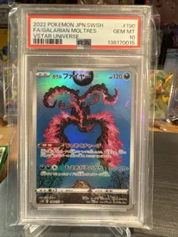 Pokemon TCG Galarian Moltres Card 190/172 AR-S12A VSTAR Japanese Edition PSA 10 - Image 1