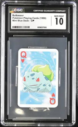 1999 POKEMON MINI PLAYING CARDS BLUE DECK Bulbasaur Queen of Hearts CGC 10 - Image 1