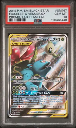 2019 POKEMON SM BLACK STAR PROMO #SM167 FULL ART/CELEBI & VENUSAUR GX PSA 10 - Image 1