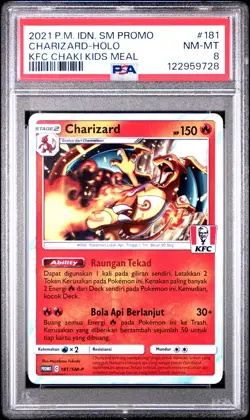 2021 POKEMON INDONESIAN SM PROMO KFC CHAKI KIDS MEAL #181 CHARIZARD-HOLO PSA 8 - Image 1