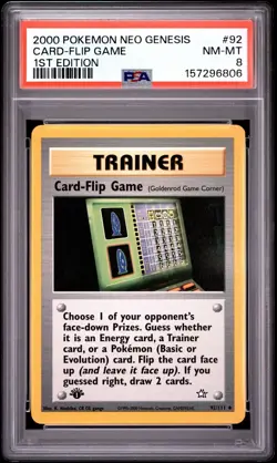 Pokemon Neo Genesis 1st Edition Uncommon Card-Flip Game 92/111 PSA 8 - Image 1