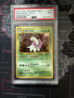 1999 Pokemon Japanese Neo Premium File #154 Meganium Holo PSA 9 MINT - Image 1