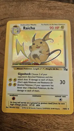 Pokemon Raichu 14/62 Fossil Holo Rare WOTC 1999 - Image 1