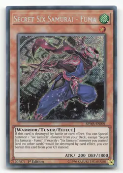Yugioh Secret Six Samurai - Fuma SPWA-EN001 Secret Rare 1st Edition NM - Image 1