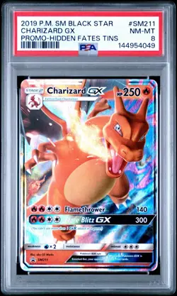 2019 Pokemon SM Black Star Promo Hidden Gates Tins Charizard GX #SM211 PSA 8 - Image 1