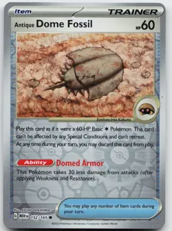Antique Dome Fossil 152/165 Common 151 Pokemon Reverse Holo Near Mint - Image 1