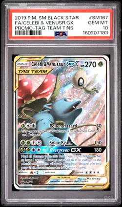 2019 POKEMON SM BLACK STAR PROMO #SM167 FULL ART/CELEBI & VENUSAUR GX PSA 10 - Image 1