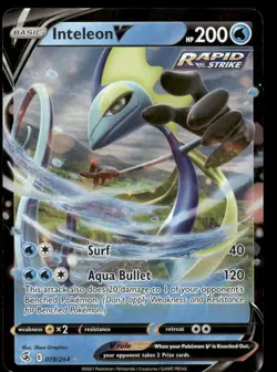 Pokemon Cards Inteleon V 078/264 Fusion Strike Holo V Rare NM - Image 1