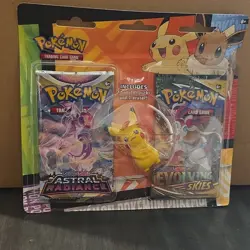 Pokemon TCG 2-Pack Blister Astral Radiance/Evolving Skies + Pikachu Eraser - Image 1