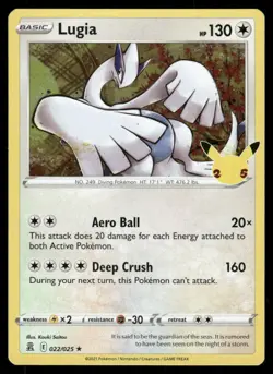 Pokemon Cards Lugia 022/025 Celebrations Rare MP *2 - Image 1