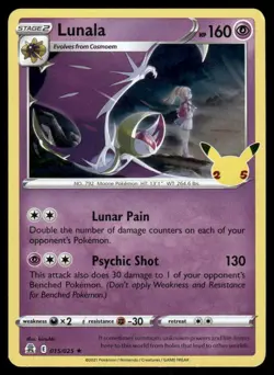 Pokemon Cards Lunala 015/025 Celebrations Holo Rare LP - Image 1