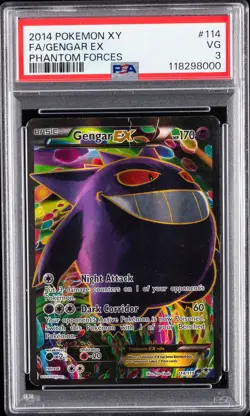 2014 POKEMON XY PHANTOM FORCES #114 FULL ART/GENGAR EX PSA 3 - Image 1