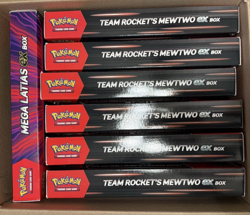 6 Team Rocket's Mewtwo ex Boxes + Mega Latias ex Box Sealed Pokemon Lot - Image 1