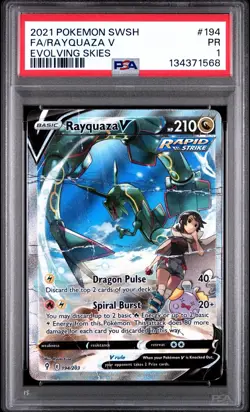 Pokemon 2021 SWSH Evolving Skies Rayquaza v #194/203 PSA 1 - Image 1