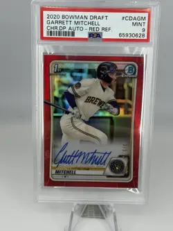 2020 1st Bowman Chrome Draft Garrett Mitchell Red Auto /5 PSA9 Brewers - Image 1