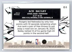 2025 Topps Ace Bailey RC Clutch City Holo Foil #CC-5 Jazz (234U) - Image 2