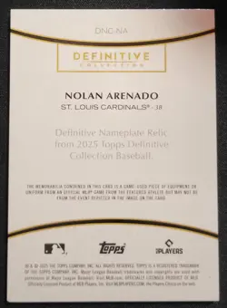 NOLAN ARENADO 2025 TOPPS DEFINITIVE COLLECTION NAMEPLATE 1/1 RELIC CARDINALS SSP - Image 2