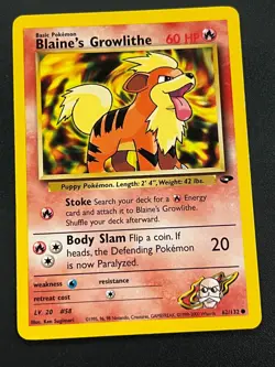 Blaine's Growlithe 62/132 - Gym Challenge Vintage Pokemon TCG Card LP - Image 1
