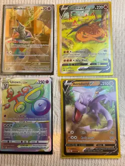 Pokemon High Value Card Lot Charizard V, Aerodactyl V, Unown Vstar, Mimikyu - Image 1