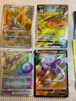 Pokemon High Value Card Lot Charizard V, Aerodactyl V, Unown Vstar, Mimikyu - Image 2