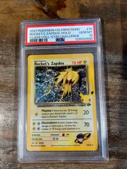 Pokemon 2021 Celebrations Classic Gym Challenge ROCKET'S ZAPDOS Holo #15 PSA 10 - Image 1