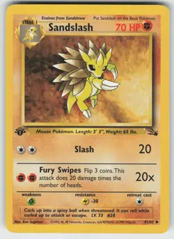 Pokemon 1st Edition Sandslash Uncommon Fossil 41/62 NM - Image 1