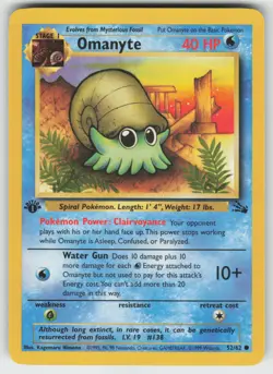 Pokemon 1st Edition Omanyte Common Fossil 52/62 NM - Image 1