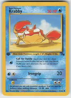 Pokemon 1st Edition Krabby Common Fossil 51/62 NM - Image 1